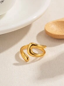 Uworld 1 chiếc nhẫn thép không gỉ mạ vàng 18k thời trang cá nhân hóa, rỗng bất đối xứng, chống phai màu, chống thấm nước - Vàng - Xem 5