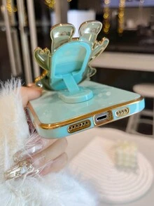 新款太空人 Diy 心形圖案手機殼,採用新型電鍍技術,抗摔手機殼,電鍍隱藏支架,全配件,兼容 Apple 11/12/13/14/15promax,三星 S22/23/24+ua04/a05/a14/a15/a24/a25/a34/a54s、小米、歐珀、vivo、紅米13c - 綠色 - 查看 5