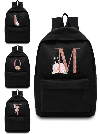 Backpack Large Capacitv Rucksack Canvas Shoulders Bags Sport Bag Rose Gold Initial Name A To Z Letter Pattern Knapsack Outdoor School Bag Unisex Back Pack Laptop Organizer Storage Bag For Hiking Camping For Student Back To School Stuff,Tready Backpack,Bag For School,Bag School,School Backpack,Large Capacity,Portable,Laptop Compartment,For Teen Girls Women College Students,Boys And Men,College,Elementary School,Middle School,High School,Work,Business,Commute,Outdoors,Travel,Outings