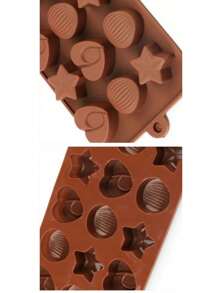 Silicone Chocolate Mold: Heart, Star And Semicircle With Stripes 15 Cavities 21x11 Cm