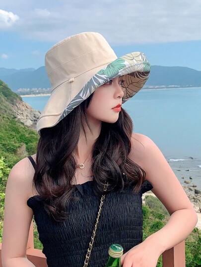 قبعة شمسية خارجية بحافة كبيرة ونمط زهرة قابل للعكس، مثالية للشاطئ والسفر والصيد، حماية من الأشعة فوق البنفسجية، لكلا الجنسين