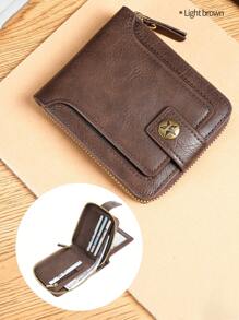 New European And American Style Retro Men's Short Wallet With Zipper And Buckle Multi-Functional Card Holder Coin PurseLarge Capacity Multi-Card Slots,Business Casual Style,Birthday Gift,Graduation Gift,Father's Day Gift - Multicolor - View 2