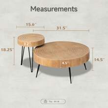 COZAYH 2-Piece Modern Farmhouse Living Room Coffee Table Set, Nesting Coffee Table Round Natural Wood Finish - Natural Ring Pattern - View 5