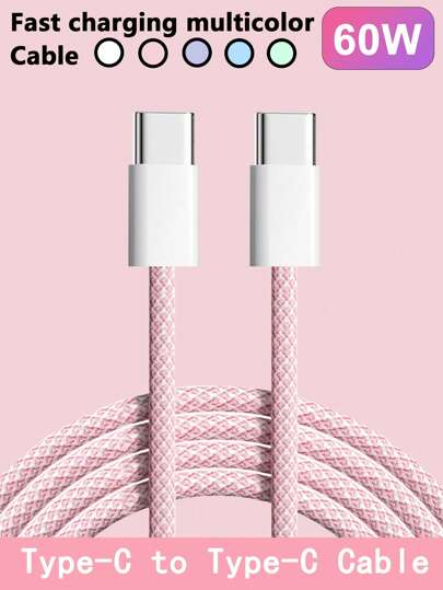 60W Type C To USB C Multi-Color Fast Charger Cable, High-Speed Charging, Compatible With Various Type C Interface Devices Fast Charging,Compatible With IPhone17/16/15/Pro/Pro Max