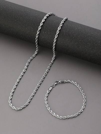 1set New Fashion Twisted Rope Necklace And Bracelet With Simple Design