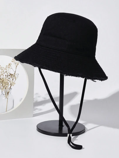1pc Men Summer New Outdoor Sunscreen Fashion Wide-Brimmed Bucket Hat With Frayed Edge And Adjustable Drawstring, Suitable For Daily Wear Or Vacation, Hiking.Men's Sun Hat Summer Hat, Suitable For Summer Outdoor Activities Such As Hiking And Fishing
