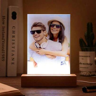 1pc Customized Photo Night Light, Personalized Text & Photo Lamp, Customized Photo Night Light Plaque, Personalized Photo Lamp, Photo Desk Lamp, Gift For Her, Couple Gift, Mother's Day Romantic Gift, Anniversary Gift For Couple, Valentine's Day Gift, Birthday Gift, Wedding Gift, Gift For Best Friend