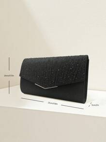 SIIZA Women's Clutch Wallet With Rhinestones, Metallic Luster V-Shaped Edge, Black