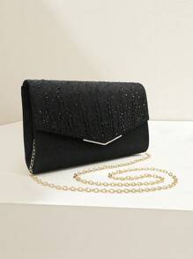 SIIZA Women's Clutch Wallet With Rhinestones, Metallic Luster V-Shaped Edge, Black