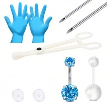 CIZME 9pcs Belly Button Ring Piercing Kit,Belly Button Piercing Kit Stainless Steel 14G Belly Button Rings Piercing Needles Disposable Piercing Clamps Set Navel Belly - Multicolor - View 10