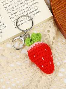 1 pieza Lindo llavero de frutas de ganchillo para mujeres, llavero de cerezas, fresa y aguacate trenzado, accesorios para bolso (Nota: el color del broche de metal puede variar entre dorado y plateado). Útiles escolares de ganchillo, regalos para maestros, accesorios para vuelta al colegio. - Multicolor - Ver 6