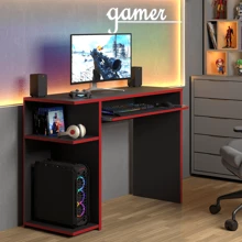 Escrivaninha Mesa Gamer Para Computador - JM3 MÓVEIS - Vermelho - Visão 2
