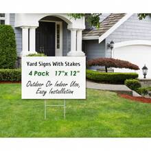 Yard Signs, Blank Yard Signs With Stakes, 4 Pack 17 X 12 Inches White Plastic Custom Yard Sign For Birthday, Garage Signs, Rent, Guidepost Decorations, Blank Lawn Signs With Stakes - White - View 2