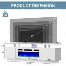 Modern Fireplace TV Stand With 36" Electric Fireplace, High Gloss Finish Media Console With Open Storage, LED Lights Entertainment Center For TVs Up To 80" - trắng - Xem 3