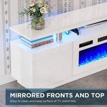 Modern Fireplace TV Stand With 36" Electric Fireplace, High Gloss Finish Media Console With Open Storage, LED Lights Entertainment Center For TVs Up To 80" - trắng - Xem 5