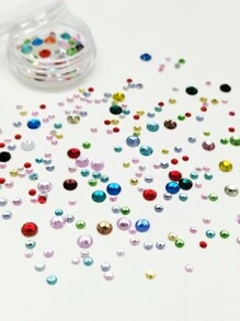 50pcs/Box Y2k Style Colorful Randomly Mixed Sizes Round Tooth Gem Teeth Jewelry, Suitable For Teeth, Face And Nail Decoration, Random Mix - Multicolor - View 3