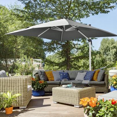 Outsunny 3 X 3(M) Cantilever Roma Parasol, Square Garden Umbrella With Cross Base, Crank Handle, Tilt, 360° Rotation And Aluminium Frame