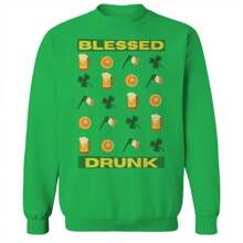 Nearly There Flag Clover Beer Graphic Irish Green Unisex Cotton Pullover Sweatshirt