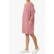 Haute Edition Women's Oversized Pullover Sweatshirt Dress - 墨綠色 - 查看 9