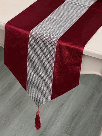 1pc Modern Style Glittering Diamond Decoration Table Runner With Velvet Fabric For Dining Room, Holiday Party, Home Decor