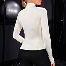 Women'S Workout Clothing Zip Up Fitness Yoga Shirts Gym Activewear Running Coats Long Sleeve Sports Jacket - White - View 2