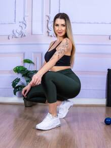 LLEVO Women Sports Leggings - 軍綠色 - 查看 6