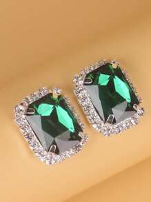 1 Par Pendientes De Cristal Cuadrado Con Diamantes De Imitación Para Mujeres, Adecuados Para Joyas De Diario Y De Boda