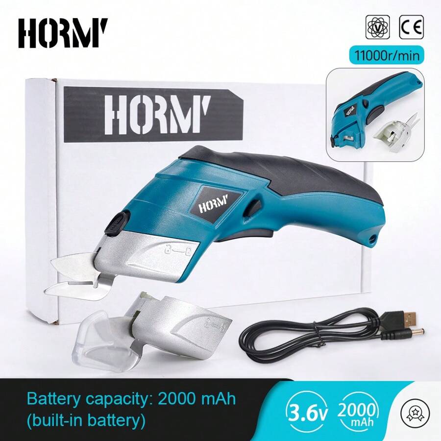 Hormy 电动剪刀套装，适用于皮革、碎石纸板、塑料、铝板切割，家用 DIY 电动工具，服装厂专业工具，纯铜芯电机和钨钢刀片，带 1 个剪刀主体、2 个替换刀片、1 条 USB 充电线