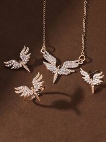 4入組金色和白色水滴翅膀珠寶套裝（天使翅膀耳環，戒指，項鍊），適宜於商務會議，大學派對，休閒穿著。具有多功能的天使翅膀設計。配有1對耳環，1枚戒指，1條項鍊。是母親節禮物或朋友禮品的不錯選擇。 - 金色 - 查看 13