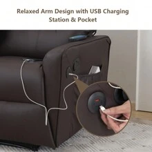 RV Loveseat Console Theater Seating 2 Seater Powered Recliner Double Sofa With USB Charging Station Massage Heat Chair RV Furniture Faux Leather Brown - 咖啡棕 - 查看 5