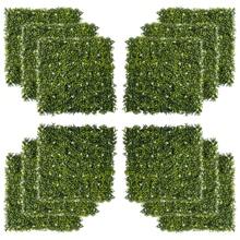 Outsunny 12PCS Artificial Boxwood Wall Panels 50cm X 50cm Grass Privacy Fence Screen Faux Hedge Greenery Backdrop Encrypted Milan Grass With White Flowers For Home Garden Backyard Balcony
