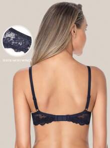 Deyllo Elegant Solid Color Lace Underwire Bra - Navy Blue - View 4