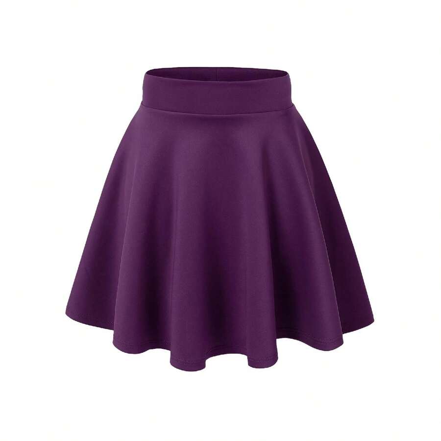 Women's Basic Versatile Stretchy Flared Casual High Waist Mini Skater Skirt - Màu tím hoa cà - Xem 1