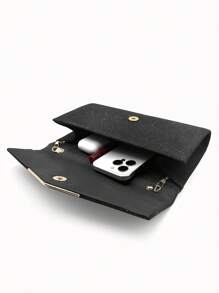 SIIZA Women's Clutch Wallet With Rhinestones, Metallic Luster V-Shaped Edge, Black