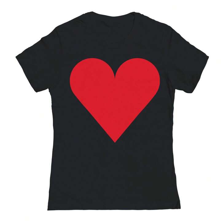 Nearly There Classic Red Heart Graphic Black Ladies Cotton