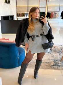 Women Sweater Dresses - màu đen - Xem 3