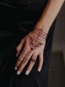 4 Sheet Henna Waterproof Sticker Flora Henna Tattoo Sticker For Women Body Art Mehndi Designs - Brown - View 5