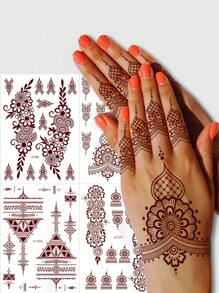 4 Sheet Henna Waterproof Sticker Flora Henna Tattoo Sticker For Women Body Art Mehndi Designs - Brown - View 1