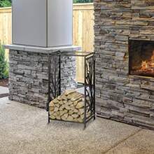 HOMCOM Steel Firewood Log Holder Indoor Outdoor Firewood Rack Fireplace Wood Storage Shelf With 4 Tools, Hooks, Tree Pattern Design, Rust-Resistant, Black, 46W X 30D X 70H Cm - Black - View 2