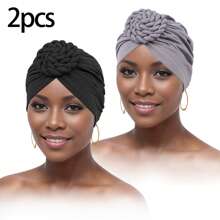 2 pezzi Turbanti da donna, Cappelli a turbante a nodo di moda dai colori solidi con pattern a bussola, confortevoli e traspiranti, adatti per la casa, l