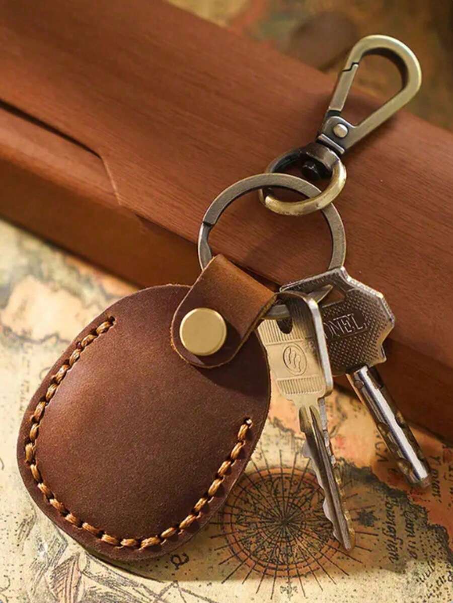 1入組皮革鑰匙扣,可攜式手工製作的皮革鑰匙扣,全面覆蓋保護殼,與airtags 2021兼容,棕色,pu皮革小型airtag座架,帶鑰匙環保護套,仿皮革airtag座架鑰匙扣,可攜式手工製作的仿皮革airtag座架袋錢包吉祥物配件。 - 棕色 - 查看 1