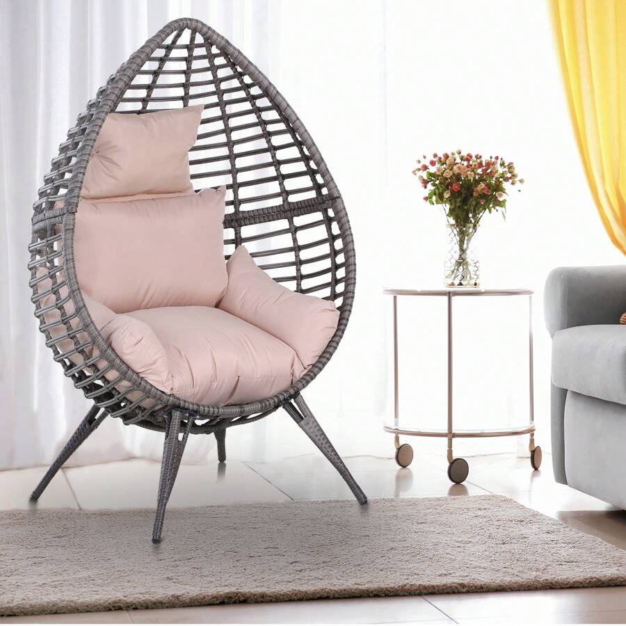 Outsunny Outdoor Egg Chair, PE Rattan Teardrop Chair With Full-Body Soft Padded Cushion