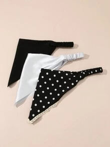 3件組女款時尚優雅高端黑色灰色波點蕾絲飾邊三角頭巾彈性髮巾頭飾 - 彩色 - 查看 5