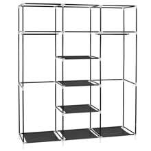 69" Portable Clothes Closet Non-Woven Fabric Wardrobe Double Rod Storage Organizer - Black - View 6