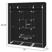 69" Portable Clothes Closet Non-Woven Fabric Wardrobe Double Rod Storage Organizer - Black - View 2