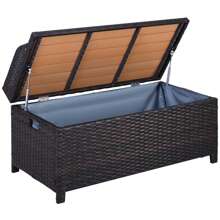 Outsunny PE Rattan Outdoor Storage Benches, Aluminium Garden Bench With Storage Underneath W/ Zippered Inner Lining, Rods For Deck, Patio - Brown - View 6