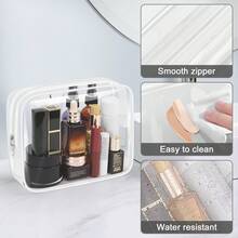 2入組透明化妝包,pvc化妝包,經tsa認證的洗漱化妝包,適用於女性和男性,具有拉鍊的機艙行李箱旅行配件沙灘包沙灘必需品沙灘毛巾盒組沙灘配件沙灘物品假日用袋假日必備品,適用於夏季度假 - 白色 - 查看 3