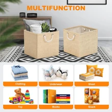 JOESTAR 4 Pack Fabric Storage Basket,33 X 33 X 33cm Storage Boxes Cube,Storage Boxes For Shellves, Cupboards, Closet Halloween Decorations Halloween Costumes Autumn Decor Festival Decor - Beige - View 5