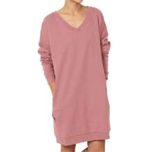 Haute Edition Women's Oversized Pullover Sweatshirt Dress - 墨綠色 - 查看 7