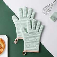 隔熱防滑廚房矽膠手套bbq烤箱手套手套廚房烘焙用品熱壺墊 - 杏色 - 查看 6